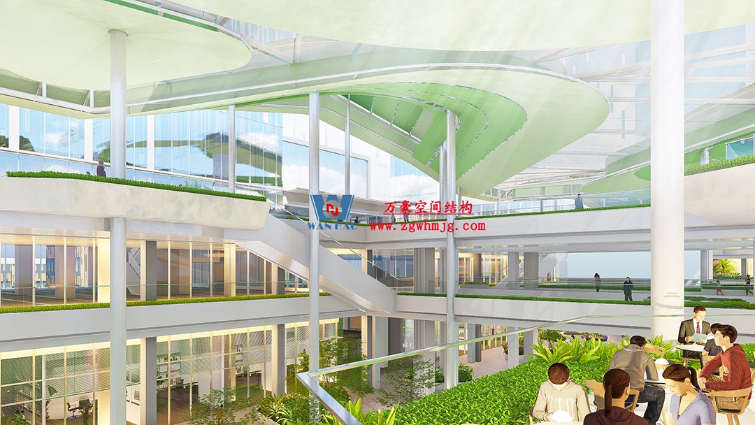 案例欣賞/復(fù)雜鋼膜結(jié)構(gòu)建筑/杭州博多森谷ETFE氣枕連廊天幕項目